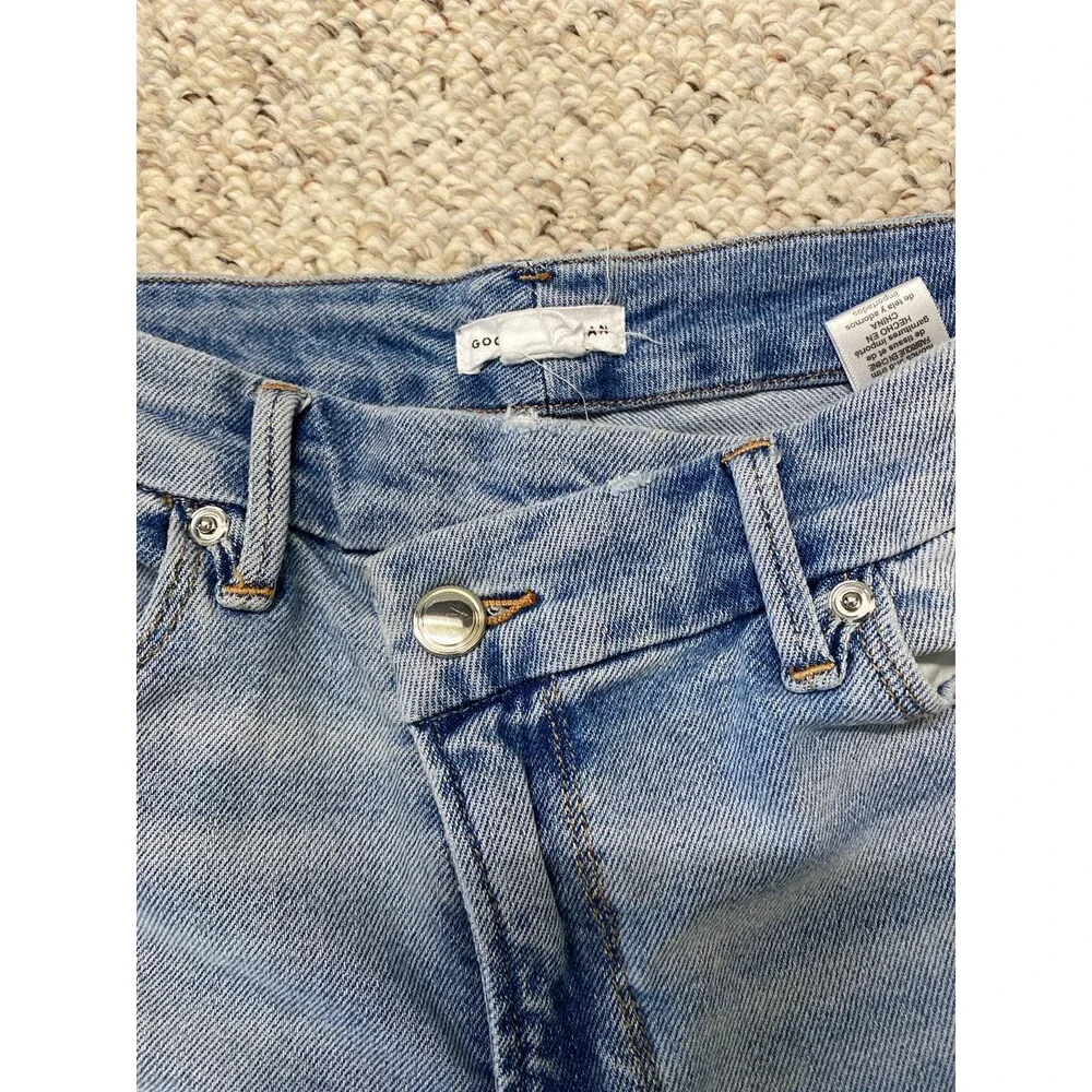 Good American Good Legs Crossover Waist Crop Skinny Size 14/32 Raw Hem BLUE410